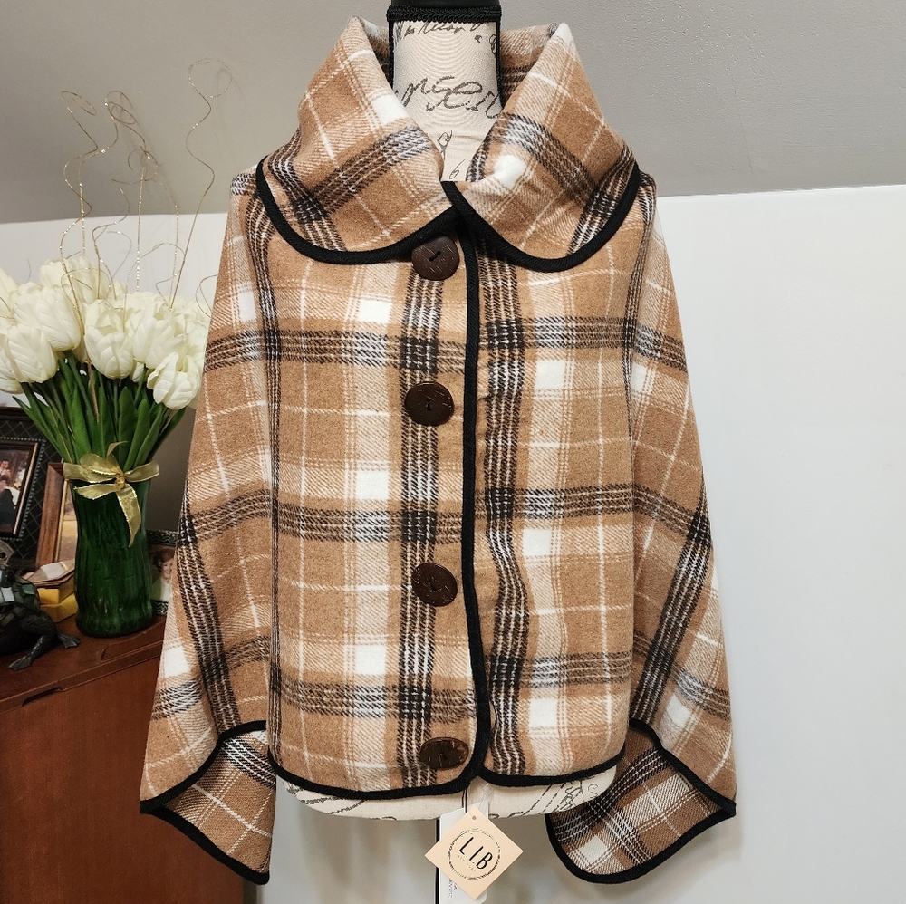 Corn Maze Sweater Poncho Plaid NWT